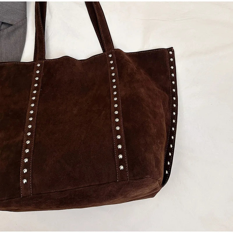 Y2kn Women's Rivet Tote Bag Autumn And Winter New Versatile Casual Shoulder Underarm Bag Brand Designer Fashion Simple Handbag