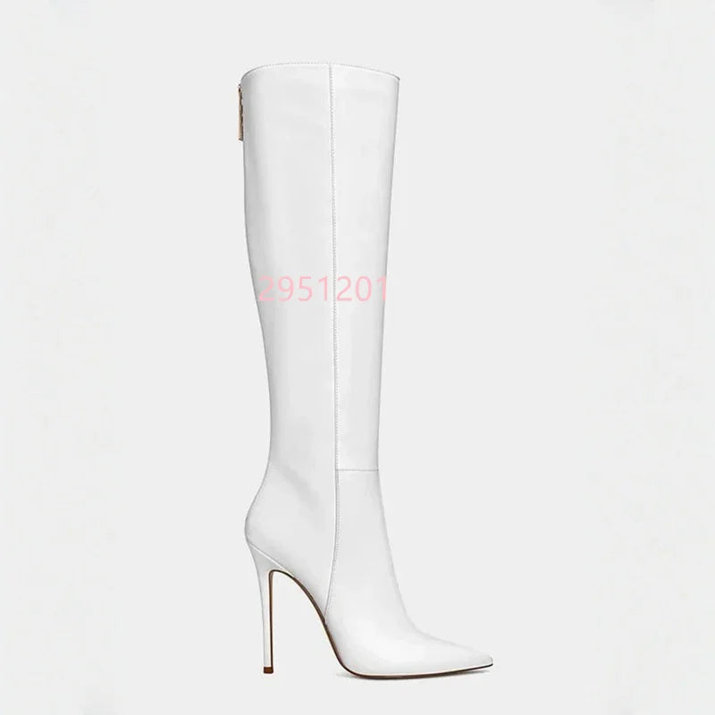 Pointed Toe Stiletto High Heel Side Zipper Knee Winter Boots for Women