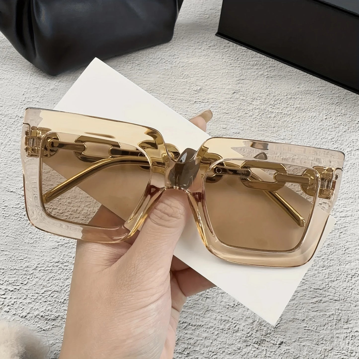 2pcs Luxury Oversized Fashion Sunglasses for Women - Large Square Frame with Anti-Glare Lenses, Golden & Rose Golden Accents