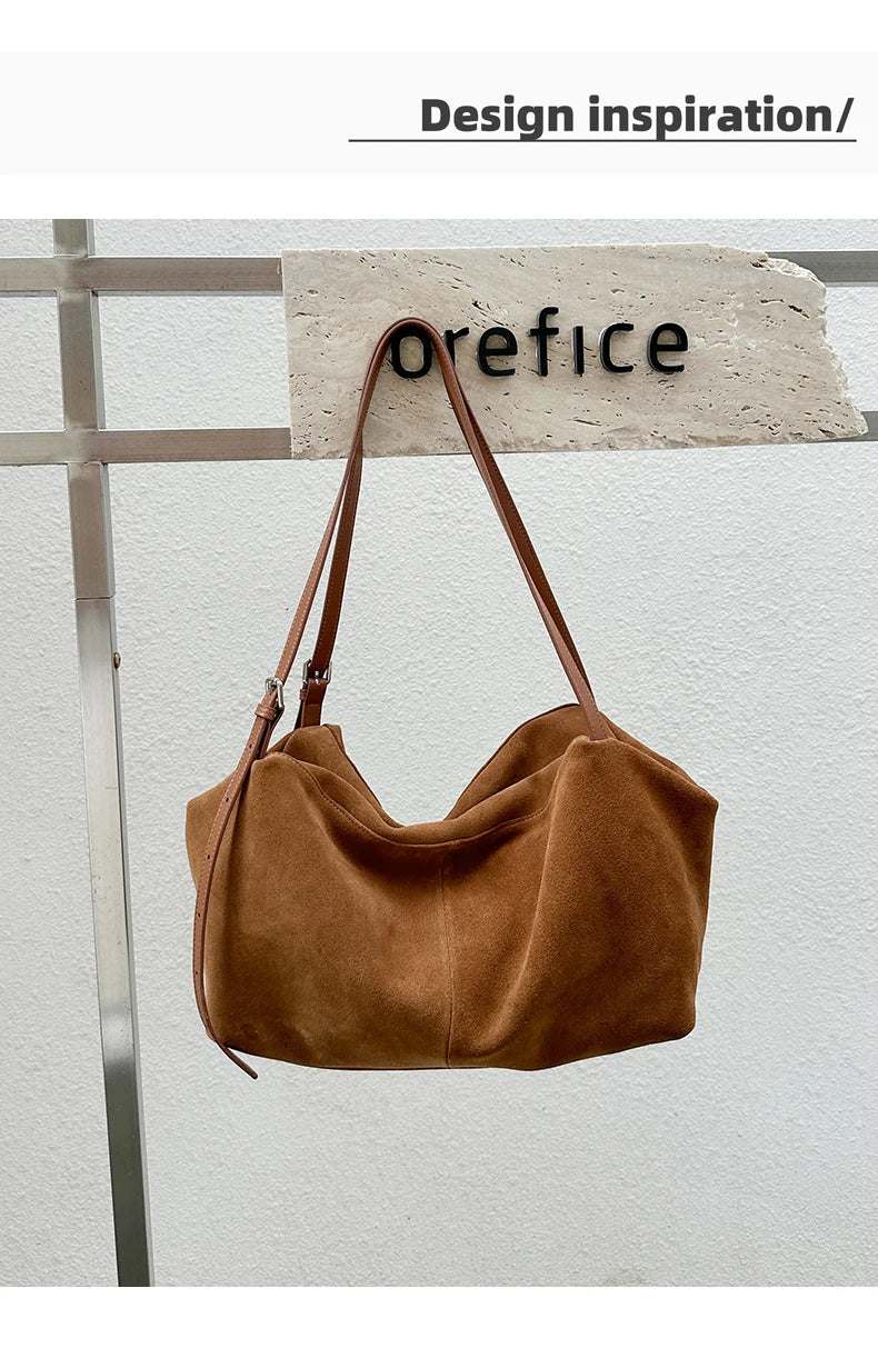 Women's Suede Genuine Leather Shoulder Bags Ladies Frosted Cowhide Crossbody Bag Female Design Luxury and Lazy Commuting Handbag