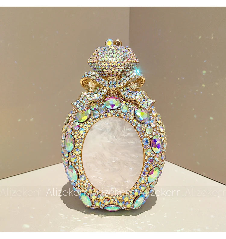 Alizekerr Perfume Bottle Crystal Evening Bags Women Gorgeous Boutique Bow Diamond Metal Clutch Purses And Handbags Wedding Party