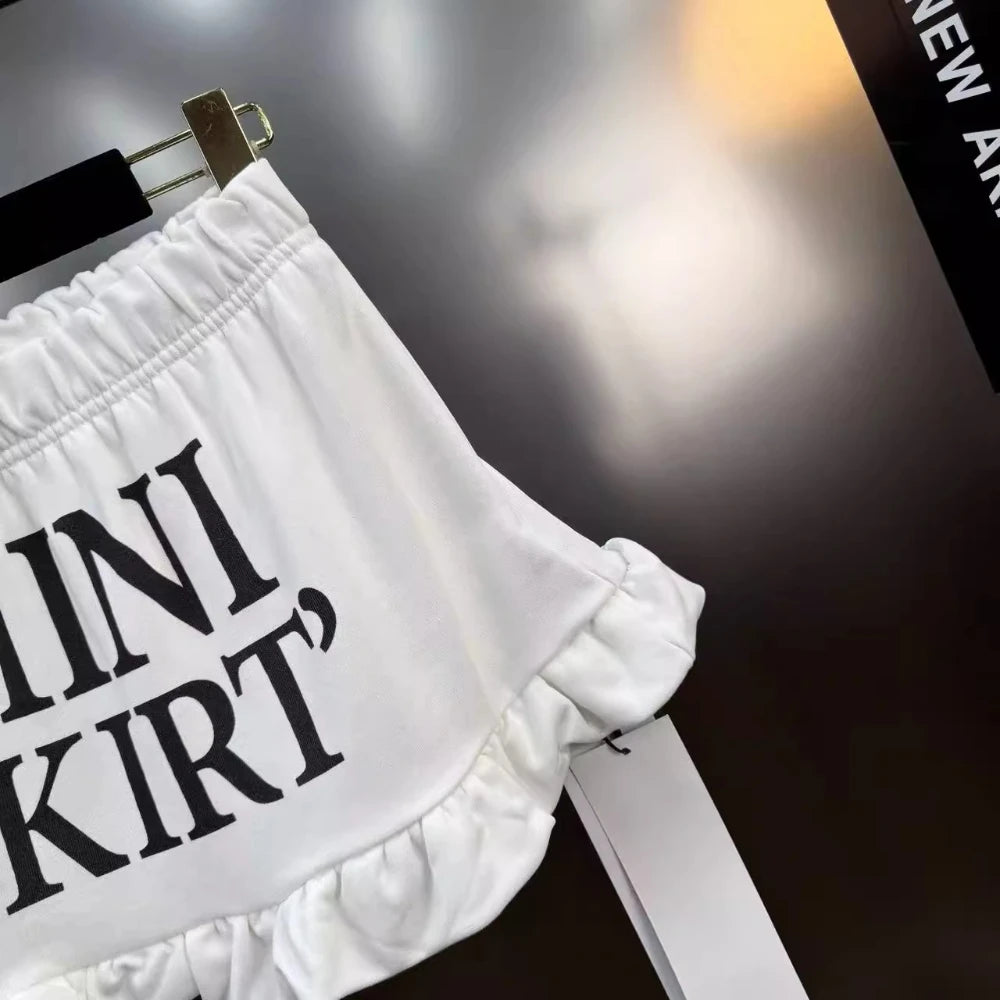 VGH Versatile Patchwork English Letters Short Skirt for Women Low Waist Spliced Ruffles Hem Hotsweet Skirts Female Summer New