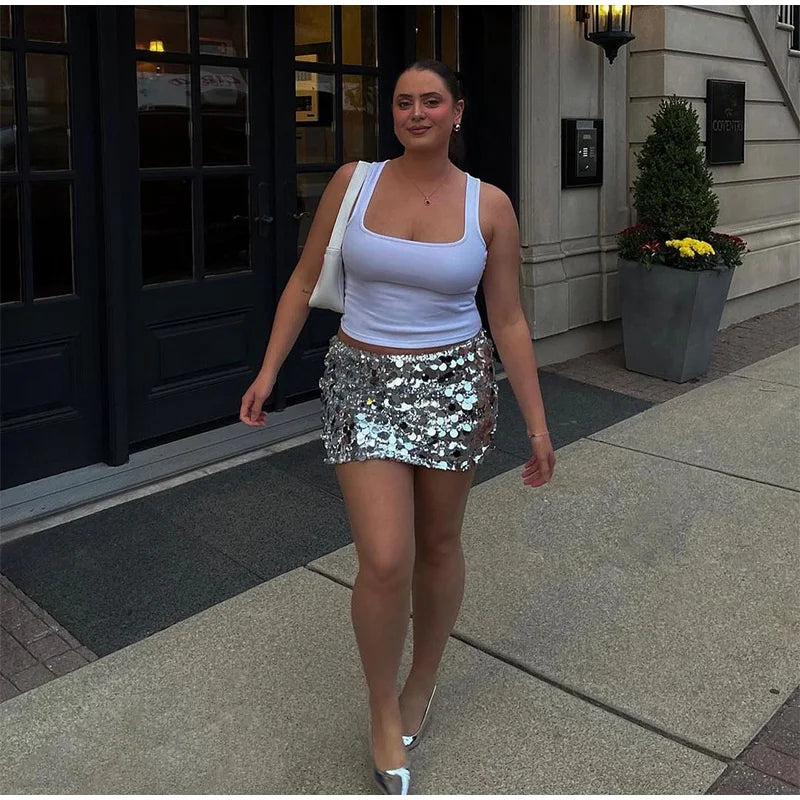 Y2k Sparkle Glitter Sequin Women's Mini Skirts High Waist Sequin Short Skirt Female 2025 Spring Summer Fashion Club Party Wears