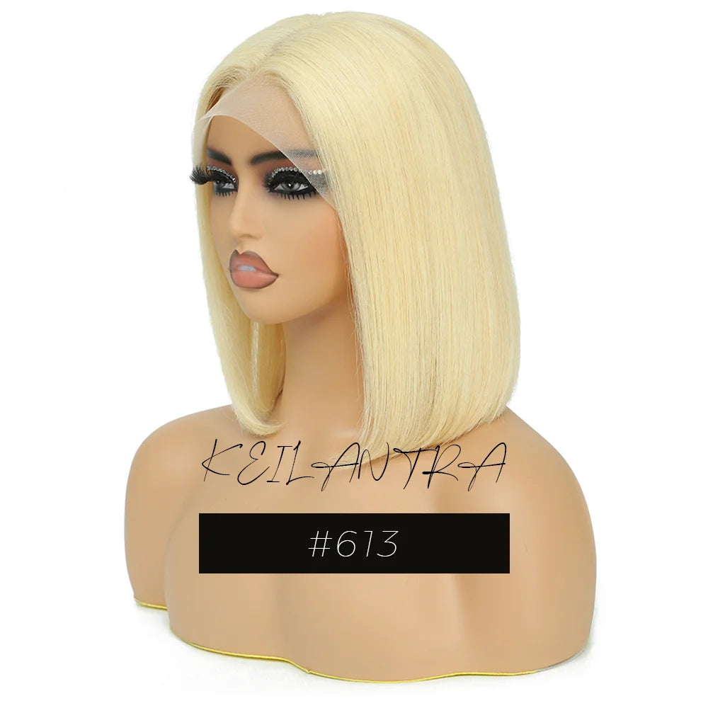 Blonde Bob Wig 13X4 Transparent Lace Front Wigs Pre Plucked Bleached Knots 150% Density 613 Straight Short Human Hair BOB Wig