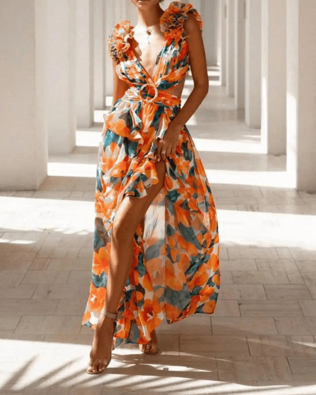 Floral Lace-Up Sleeveless Casual Maxi Dress for Women