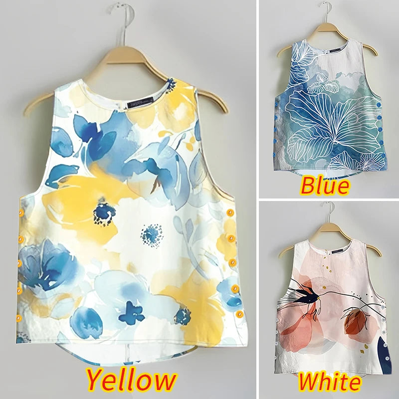 ZANZEA Womens 2025 Summer Casual Floral Printed Tank Tops Fashion O-Neck High-Low Sleeveless T-Shirts Day Wear Simple Camis Tops