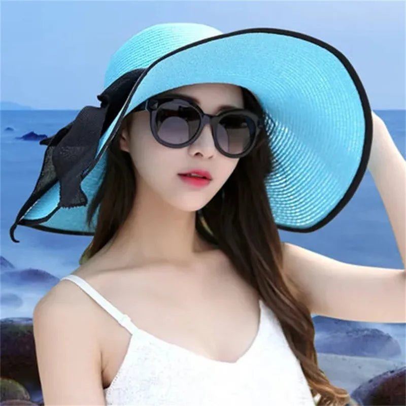 Hat Big-brimmed Cool Hat Women's Summer Sun Visor Sun-Proof Foldable Straw Hat UV-Proof Beach Sun Hat Summer Face Covering
