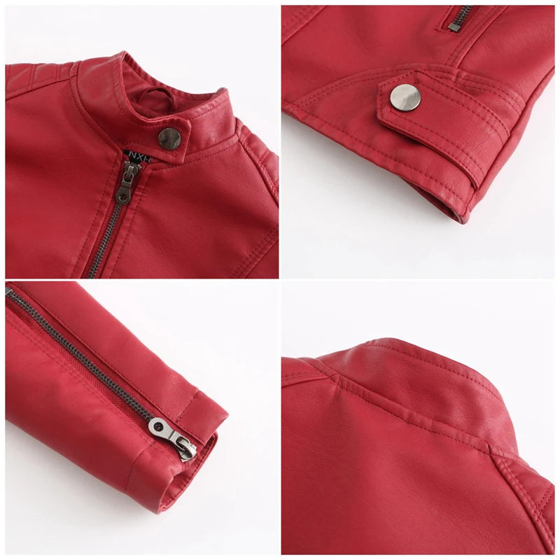 Women Leather Jacket 2025 Spring Autumn Black PU Leather Coat Stand-up Collar Motor Biker Jacket