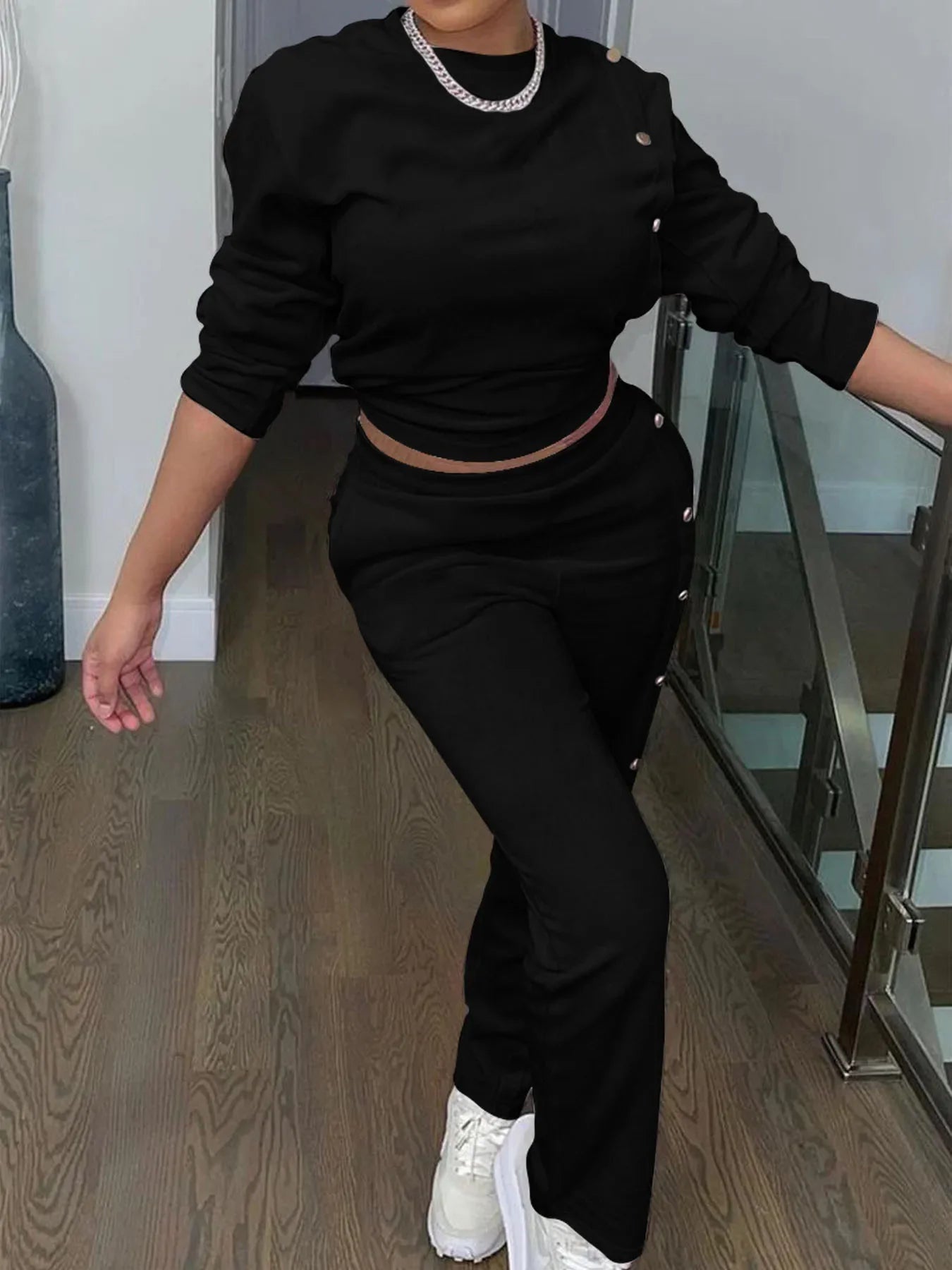 Two Piece Sets Streetwear Elegant Women's New Hoodie Side Button Long Sleeved Pants Fashionable Casual Suit Y2k Autumn 2024