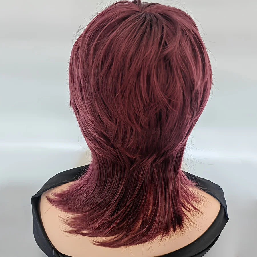 Short Black Shaggy Layered Mullet Wig For Women With Bangs