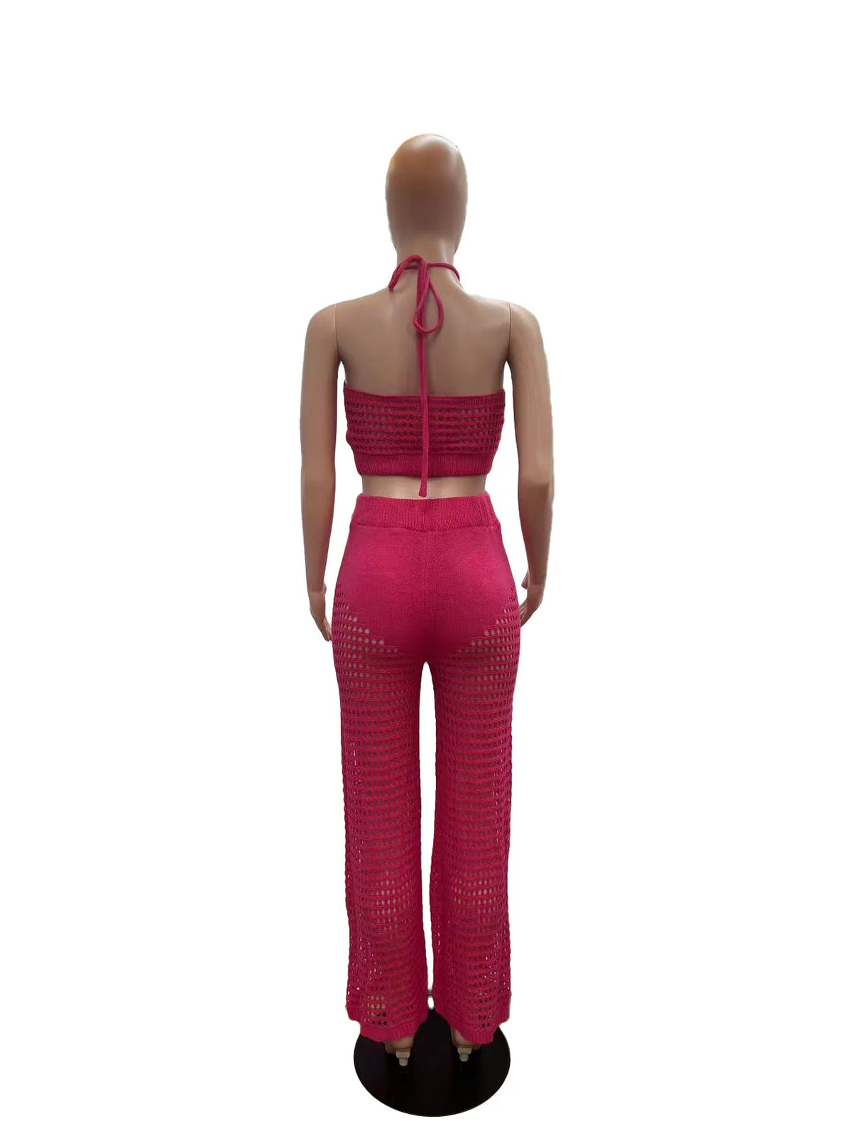 Sleeveless Pink Knit Two-Piece Trouser Set for Women