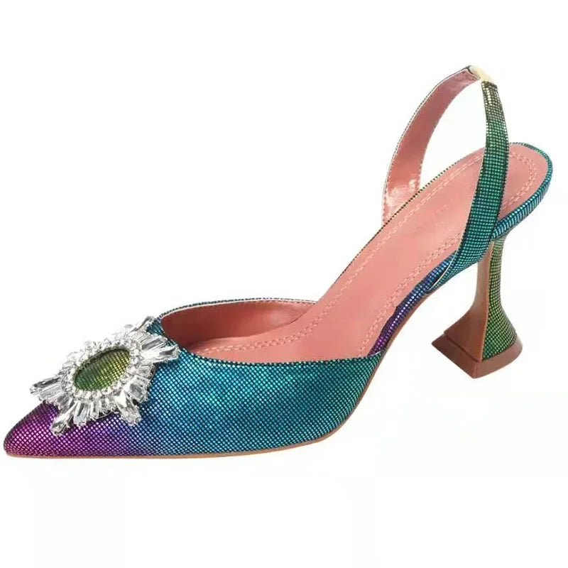 Rainbow Rhinestone Super High Heel Sandals for Women