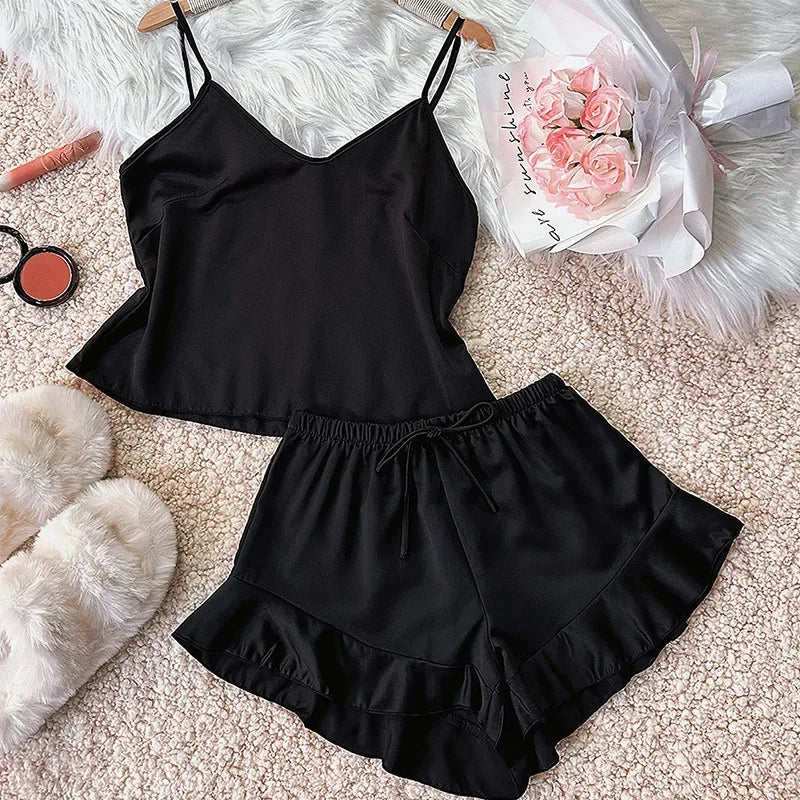 Two Piece Sets Womens Outifits Sexy Backless Camisole Shorts Thin Home Wear Fashion and Simple Pajamas Suit Y2k Summer 2024 New