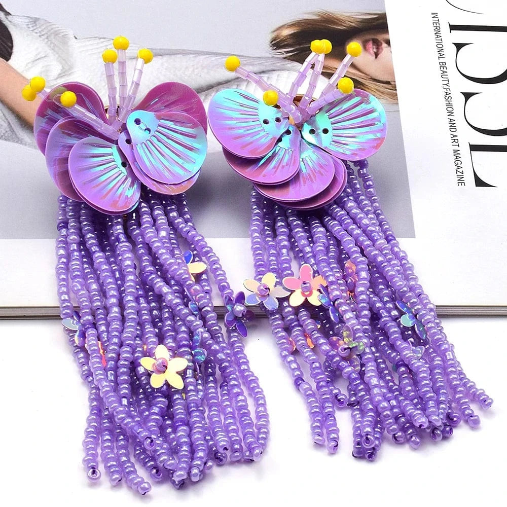 Fashion Beaded Earrings Bohemian Women's Handmade Flower Drop Earrings Ethnic Statement Jewelry Wholesale