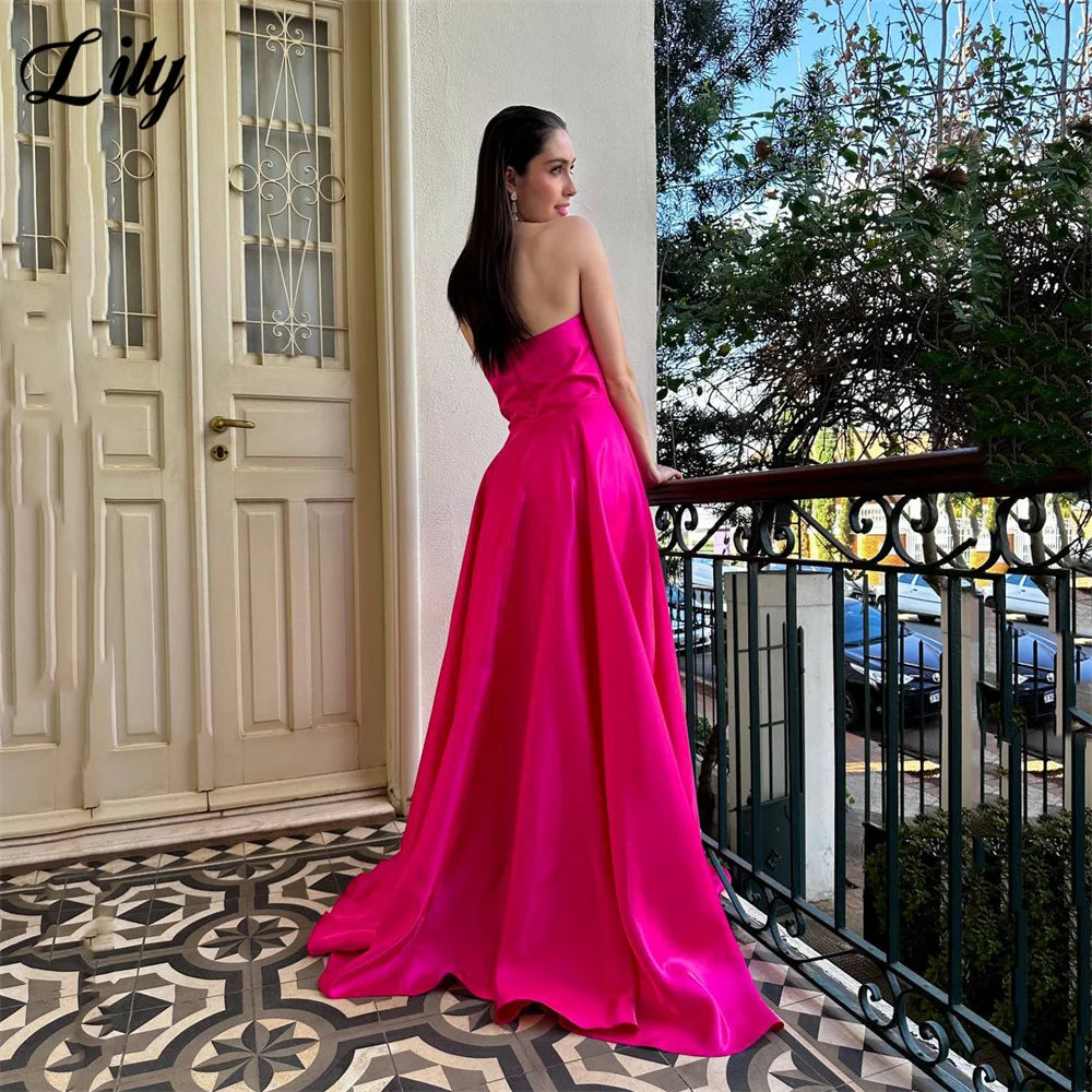 Lily Fuchsia Evening Dress Sweetheart Formal Gown A Line Prom Gown Strapless Night Dresses with Floral robe de bal Customized