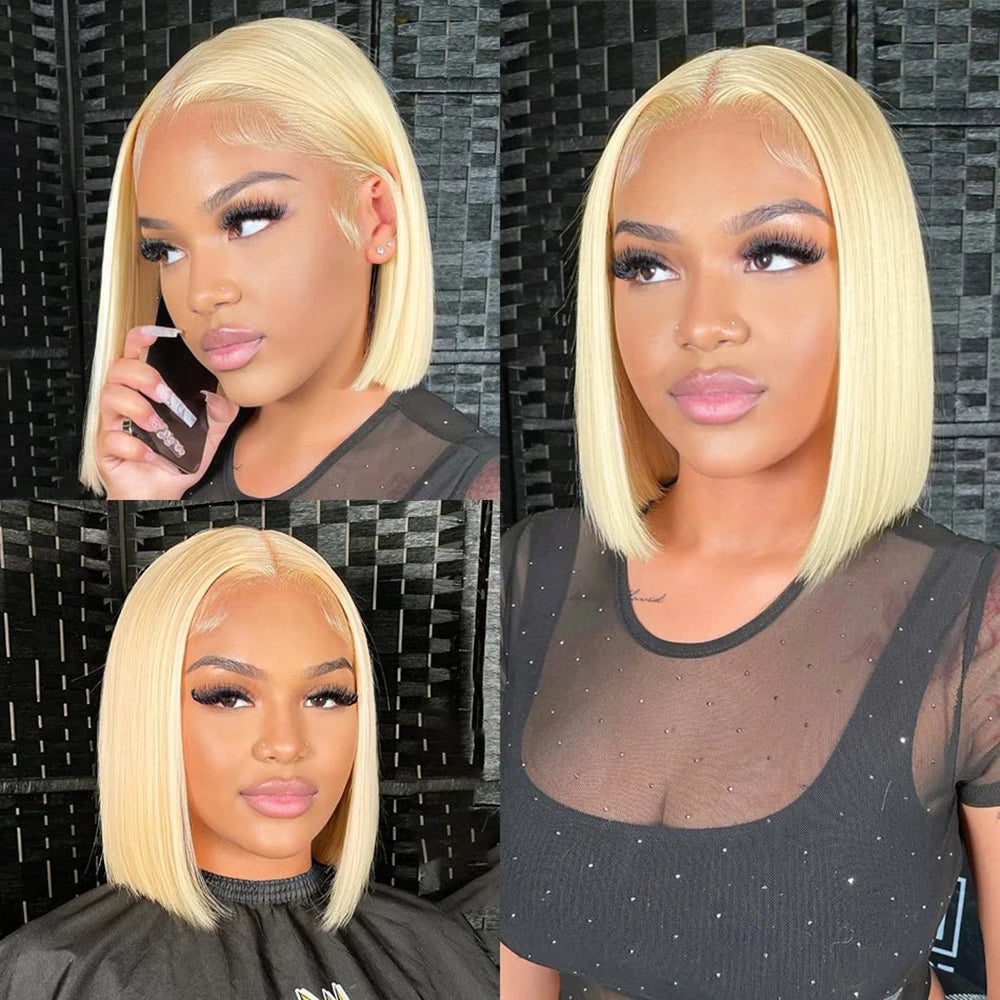 Blonde Bob Wig 13X4 Transparent Lace Front Wigs Pre Plucked Bleached Knots 150% Density 613 Straight Short Human Hair BOB Wig
