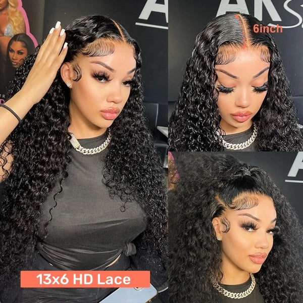 Deep Wave Lace Front Wigs Human Hair 13x6 HD Transparent Curly Lace Frontal Wigs Human Hair Pre Plucked with Baby Hair Natural