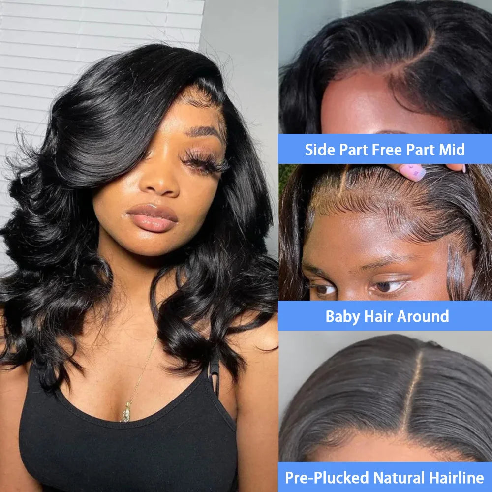 Body Wave 13x4 Lace Frontal Bob Wig Pre Plucked Brazilian Remy Short Bob Wig 4x4 Lace Human Hair Wigs 200% Density Natural Black