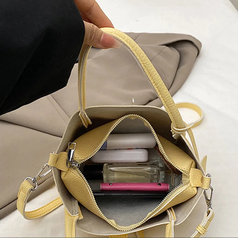 Fashion Design Women Bucket Bag Brand Trendy Basket Bag Versatile Simple Solid Color Texture Women's Bag Shoulder Crossbody Bag