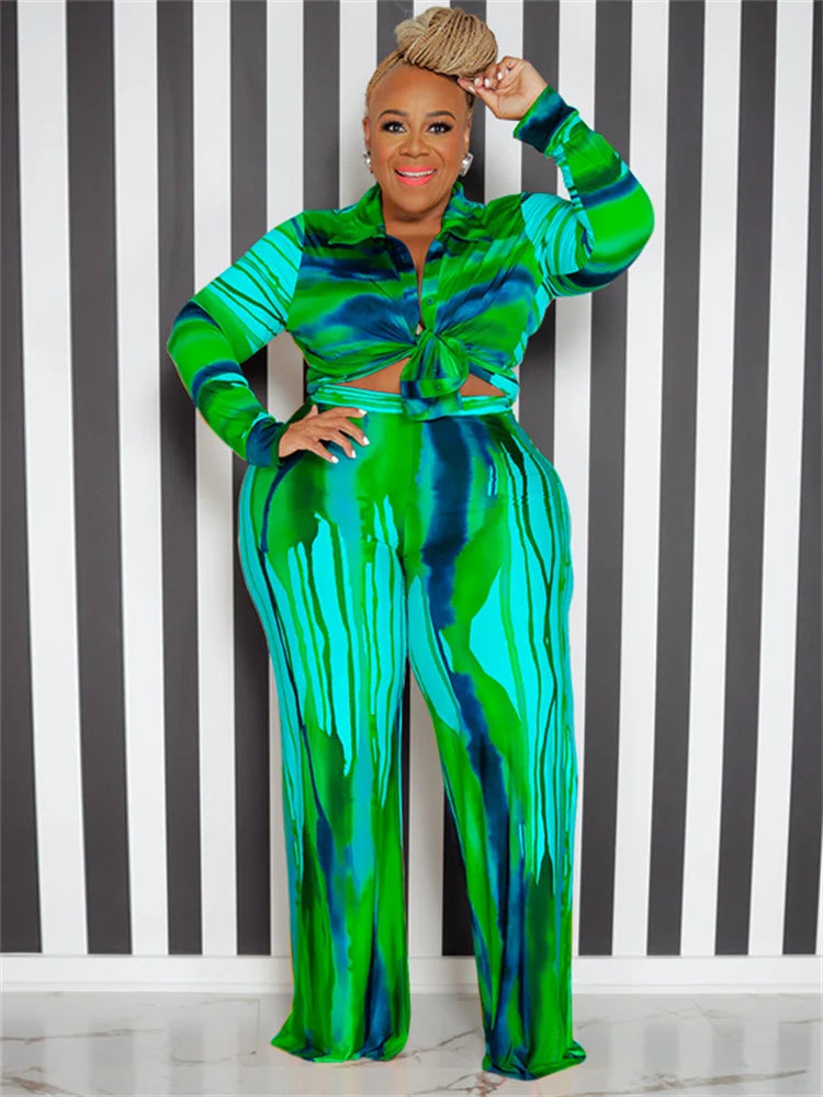 Wmstar Plus Size Two Piece Outfits Women Fall Clothing Tie Dye Top and Pants Leggings Matching Set Wholesale Dropshipping 2022