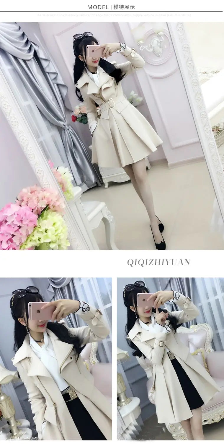 2025 Spring and Autumn Women's Windbreaker Beige British Trench Coat Mid Length Long Sleeved Fashionable Clothing