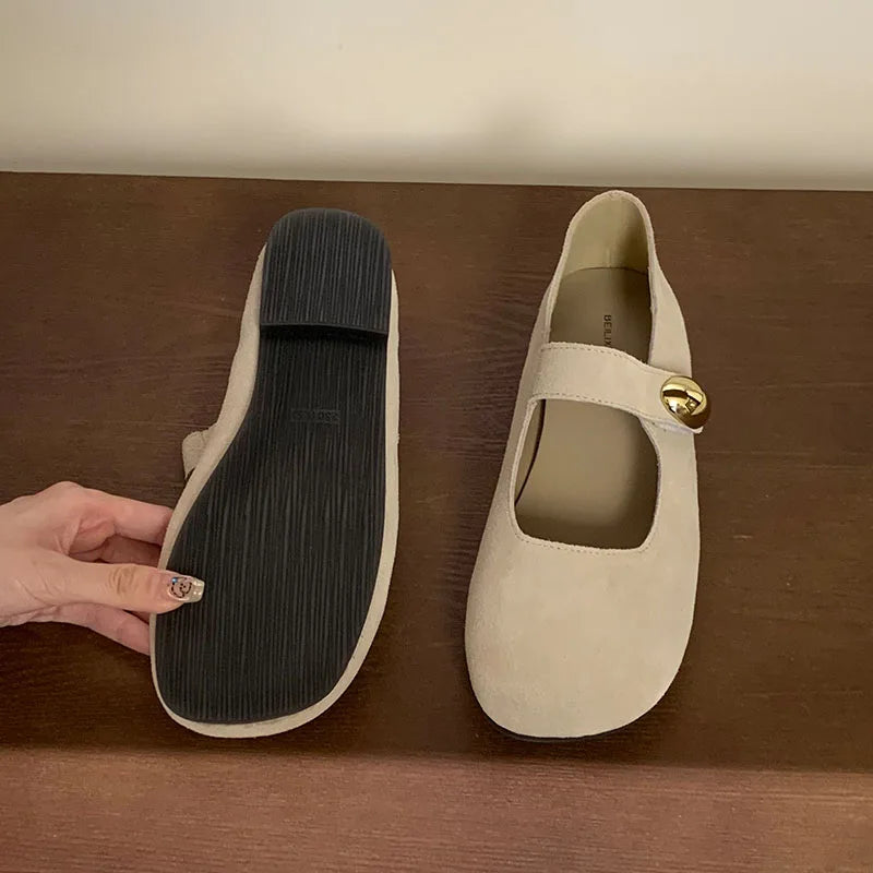 2025 New Fashion Metal Ladies Mary Janes Flats Shoes Casual Female Soft Footwear Shallow Women Flats Lolita Shoes