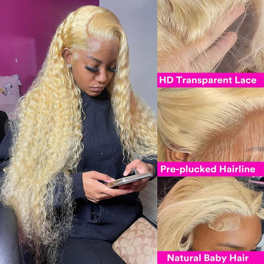 613 Hd Lace Frontal Wig 13x6 Human Hair Wigs Honey Blonde Wigs Curly Lace Front Wigs Human Hair 13x4 HD Deep Water Wave Lace Wig
