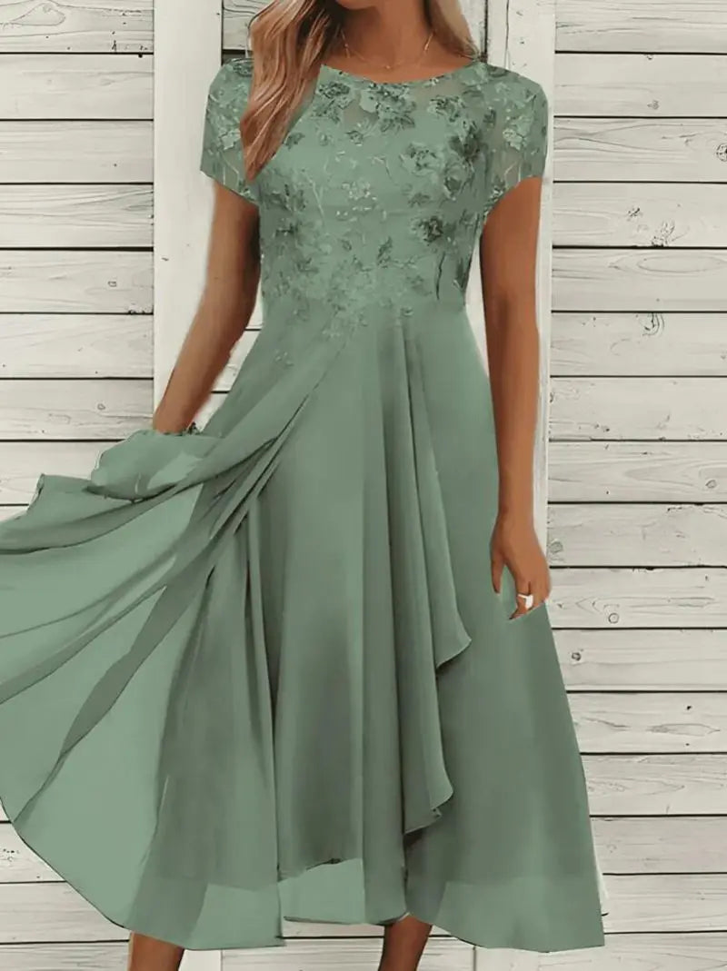 Casual Round Neck Printed Large Swing Dress for Women
