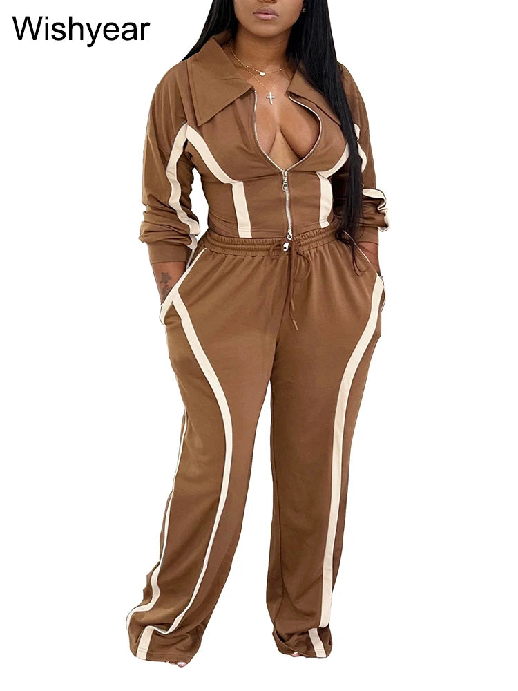 Stripe Patchwork Lapel Tracksuit Set