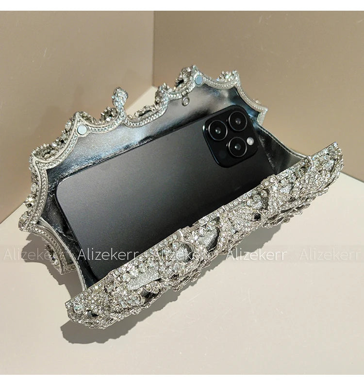Alizekerr Rose Crystal Evening Clutch Bags Women New Luxury Boutique Sparkling Diamond Flower Purses And Handbags Wedding Party