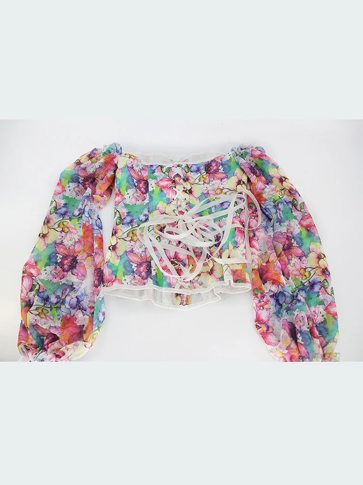 Sexy Off Shoulder Women Tops And Blouse Fashion Puff Sleeve Bodycon Crop Top Casul Holiday Beach Floral Blouses Shirt
