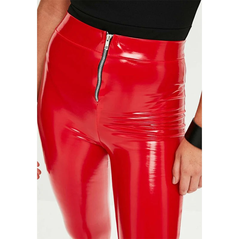 High Waist Shiny Leather Pants
