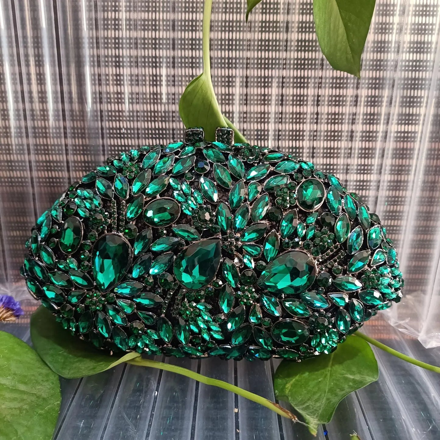 Elegant Jade Green Women Big Stones Evening Bags Crystal Metal Clutches Bags Green Wedding Party Minaudiere Purses and Handbags