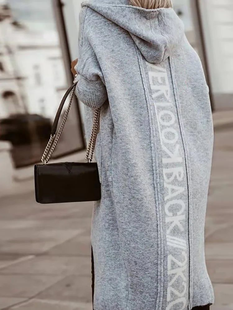 Women Sweater Hooded Long Sleeve Letter Printing Casual Spring Autumn Pocket Loose Ladies Cardigan Streetwear Dropshipping