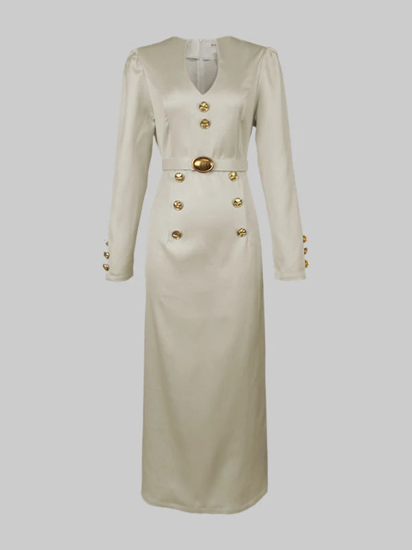 Krisstar 2025 Wedding Evening Banquet Dresses for Women Clothing Formal Original Creation Buttoned Long Sleeve Dress for Ladies