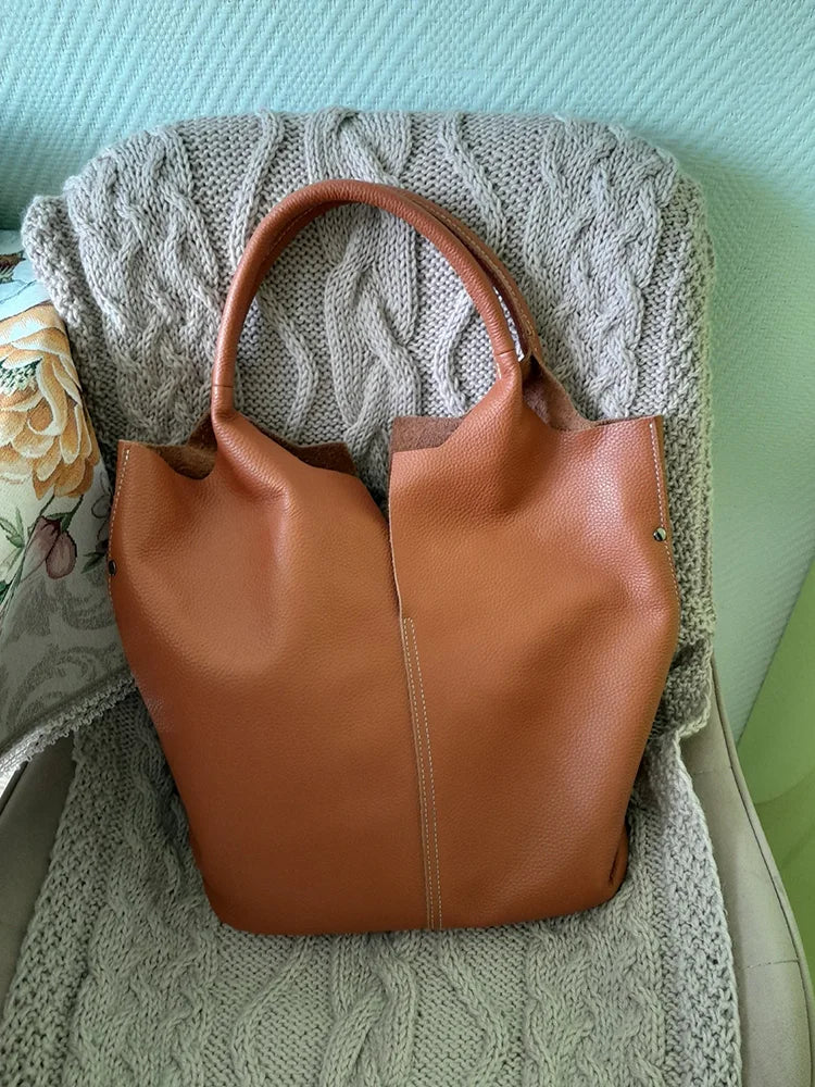 Bucket Bag Ladies Luxury Women Tote Bag Casual Genuine Cow Leather Shoulder Bags ladies Tote Handbags Big Shopper Bag for Female