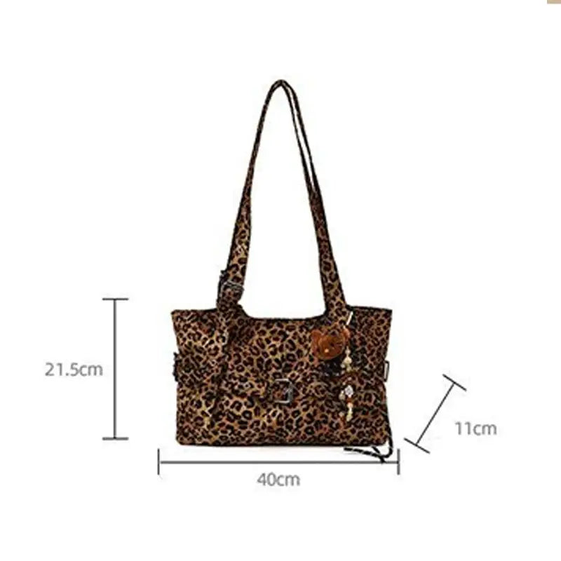 Fashion Versatile Leopard Print Tote Bag Women Large-capacity Canvas Shoulder Bag Work Commuting Relaxing Handbag With Pendant