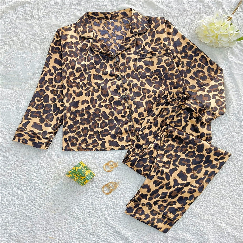 Women 2 Pieces Satin Pajamas Set Spring Autumn Long Sleeve Button Up Shirt and Casual Loose Elastic Pants Sleepwear Loungewear