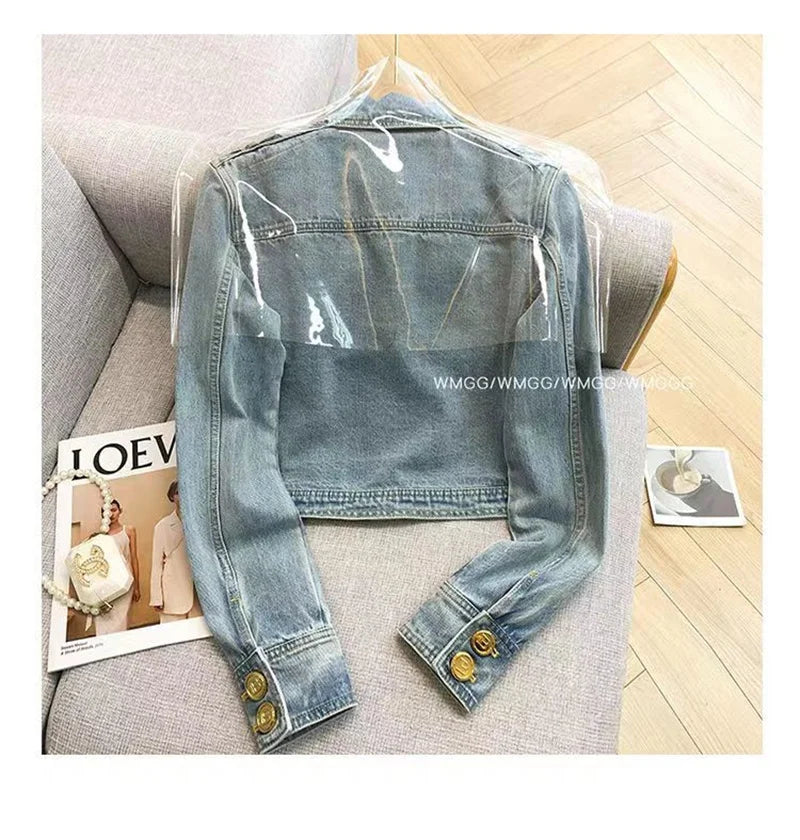 Short 2023 New Design Sense Heavy Industry Denim Coat Korean Wash Fashion Short Style Temperament Top Metal buckle Denim Jacket