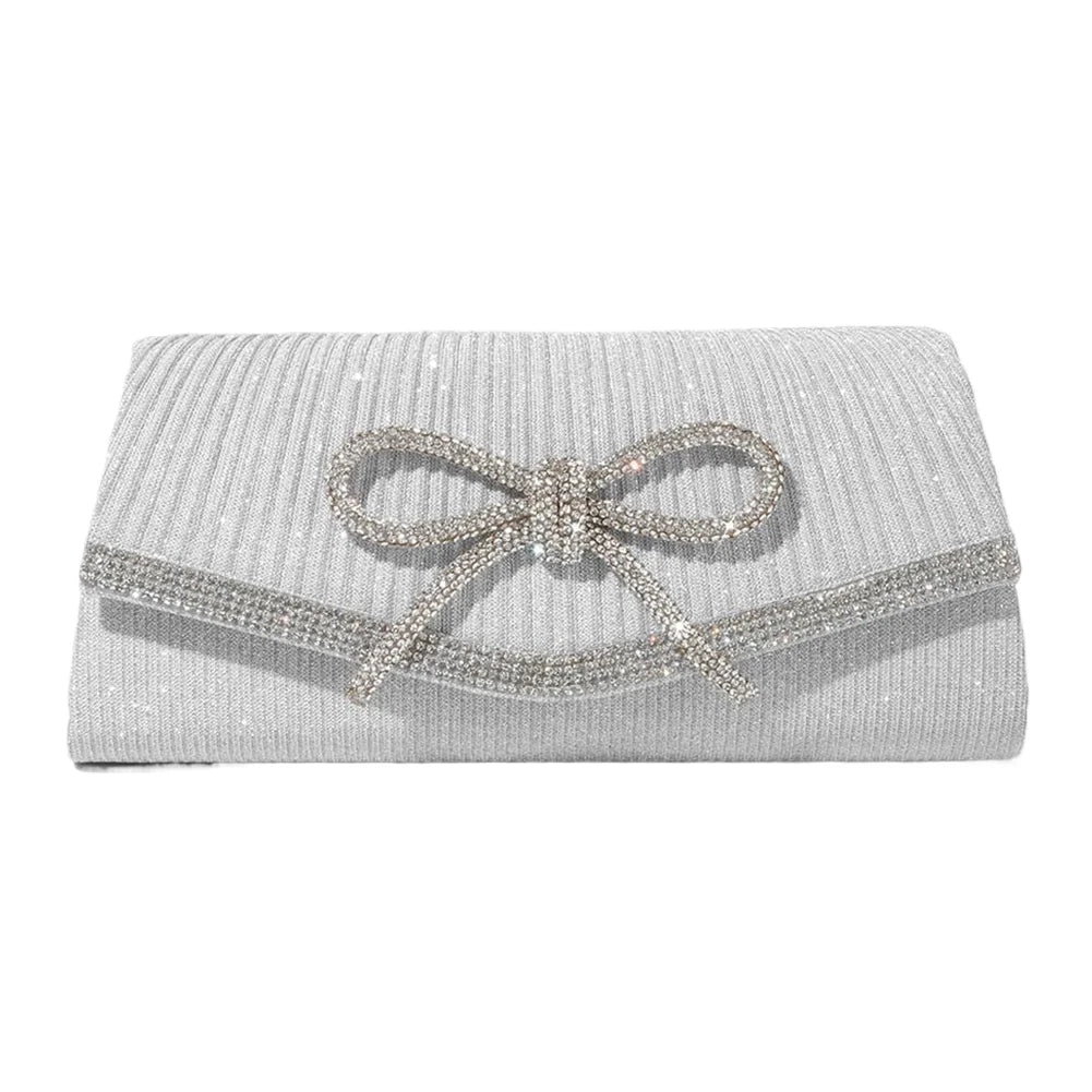 Women Evening Bag Bow Shoulder Bag Glitter Rhinestone Hobo Bag Adjustable Strap Wedding Party Purse