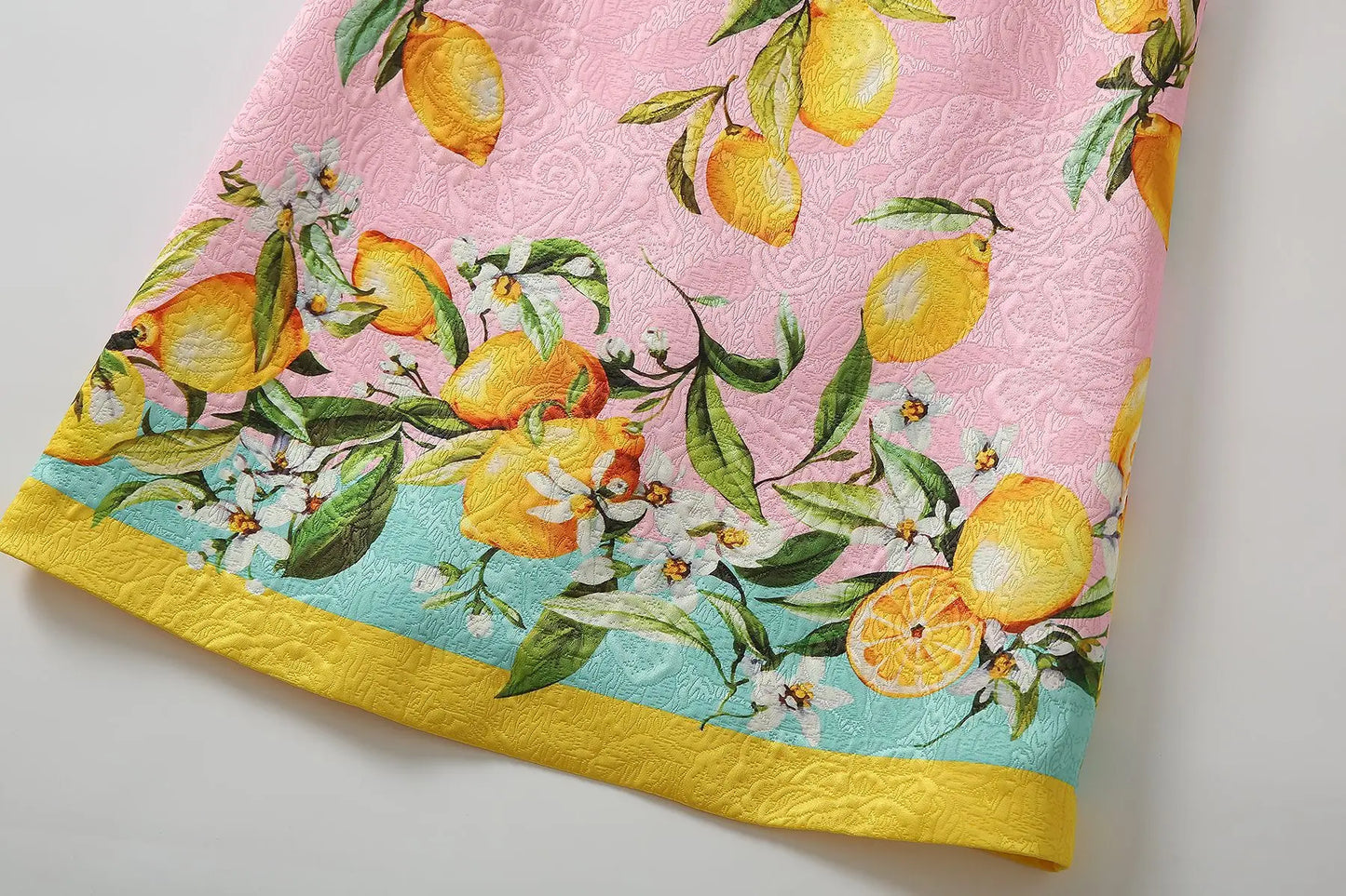 Vintage Jacquard Printed Lemon Vest A-line Dress Summer New Fashion Round Neck Sleeveless Slim Temperament Short Women's Dress