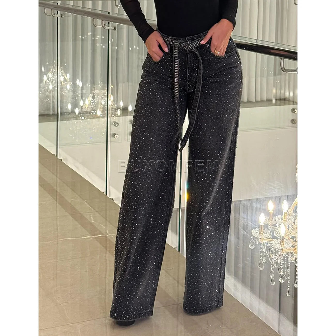 Women's Wide Leg Loose Jeans Drilled Straight Leg Pants 2025 Stylish Baggy Trousers Ladies Fashion Y2K Streetwear Outfit Bottoms