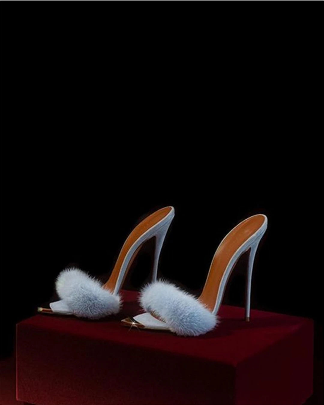 Pointed Toe Fur Ribbon High Heel Sandals for Women