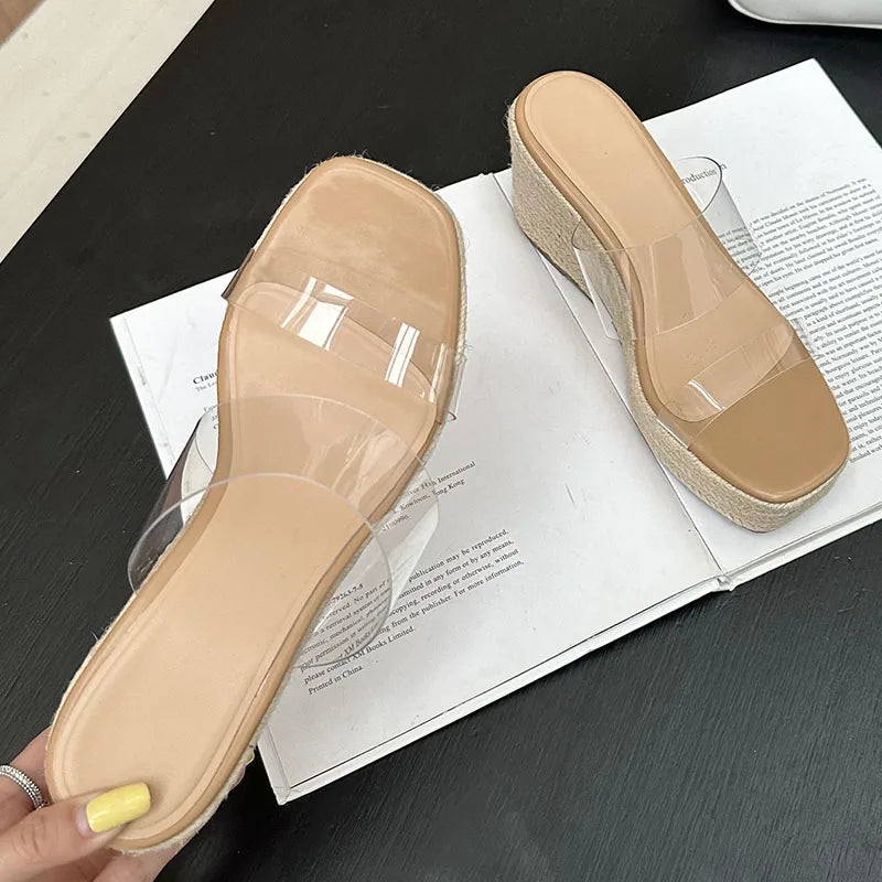 2025 Platform Ladies Wedges Slides Slippers Shoes Female Pumps Shoes Fashion Transparent Footwear Women Wedges Slippers Big Size