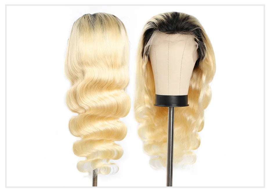 13x6 Lace Frontal Wig Brazilian Straight Full Lace Human Hair Wig 2 Tone Dark Root 1B 613 Ombre Blonde Lace Front Wigs for Women