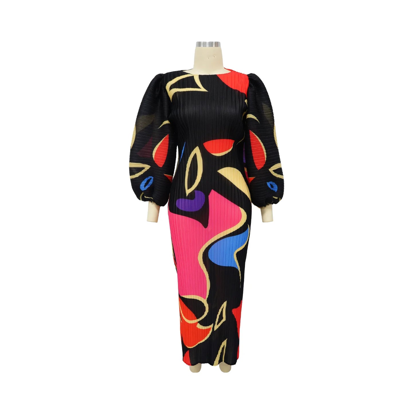Lantern sleeve pleated dress