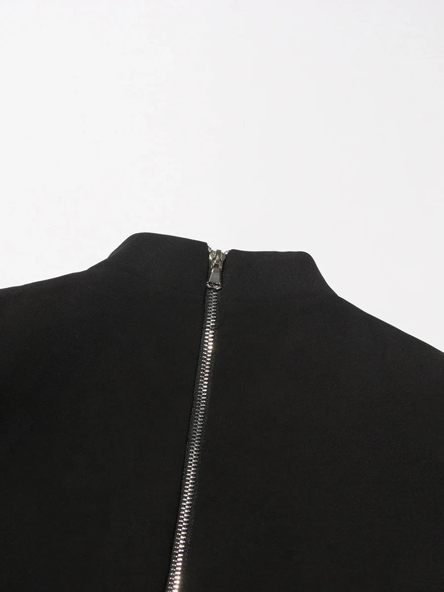 TWOTWINSTYLE High Street Two Piece Set For Women Stand Collar Long Sleeve Spliced Zipper Tops A Line Skirt Set Female KSE504167