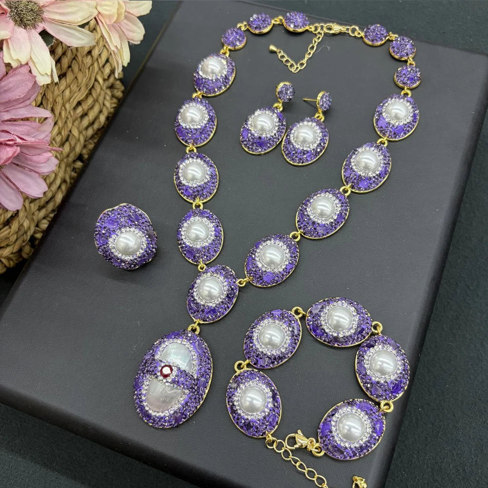 Statement Crystal Stone Four-Piece Jewelry Set for Women