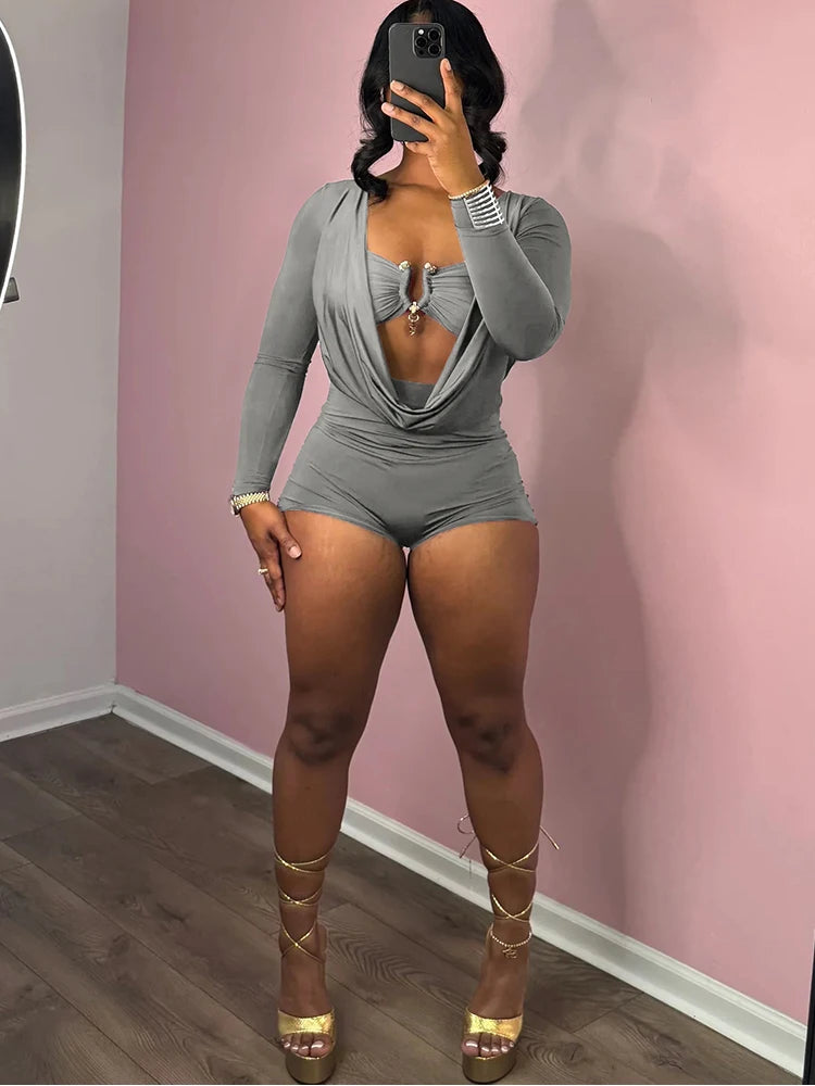 Weird Puss Sexy Women Swing Collar Romper+Metal buckle Bra Hipster Midnight Party Coquette New Spring Trend Workout Playsuits