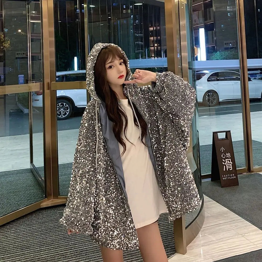 Starry Sky Hooded Jacket Women's Coat 2025 Autumn New Style Loose Clothing